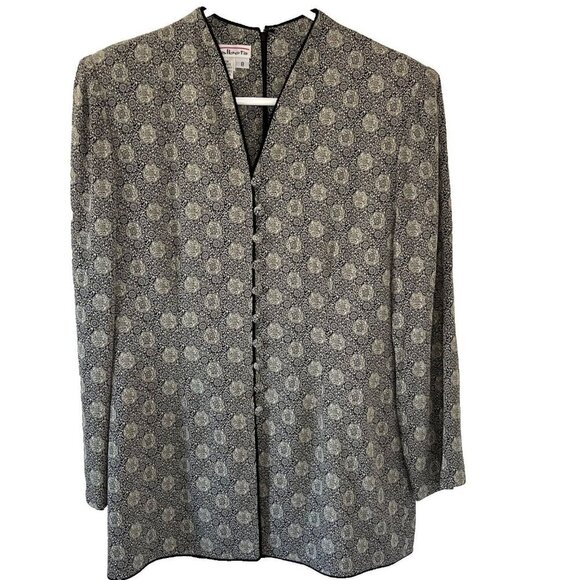 Talbots Vintage Black Beige Tapestry Tunic Top Fabric Buttons Size 8 Japanese - Picture 1 of 7
